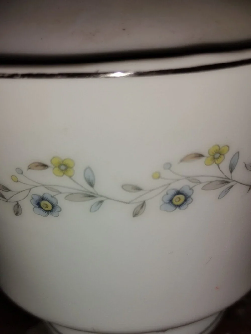 Mishka White Porcelain Creamer and Floral Trim Sugar Bowl with Silver Edge
